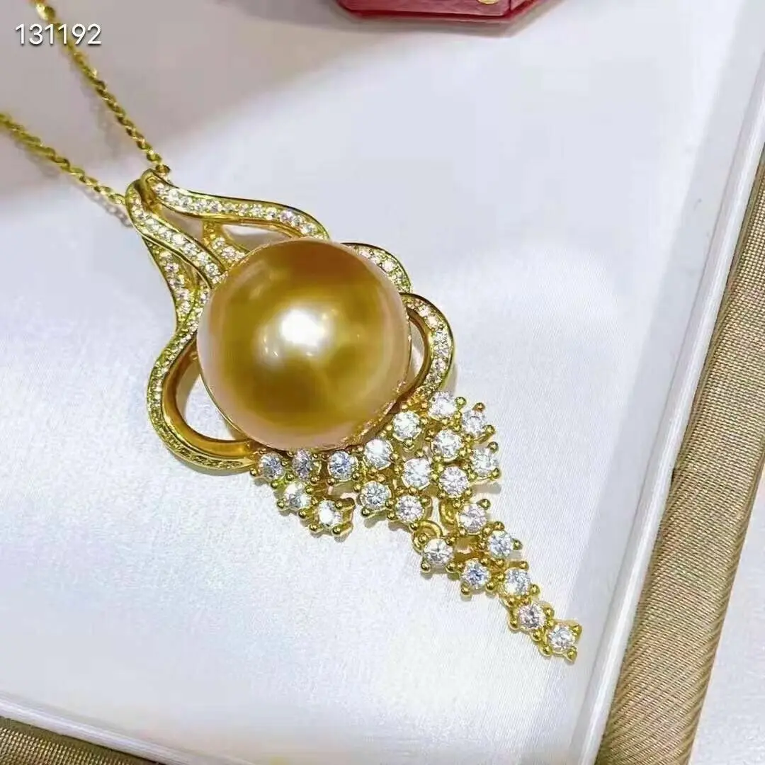 

HUGE New AAAA 9-10mm 10-11mm 11-12mm 12-13mm Gorgeous Huge south sea Golden ROUND pearl pendant necklace 925s...