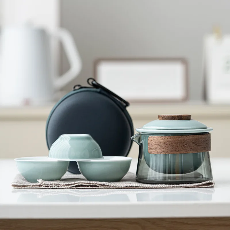 

Набор из чайника и чайной чашки Zen, бытовой дорожный чайный набор для приготовления чая, уличный портативный пакет, набор для китайского чая, 1 чаша, 3 чашки