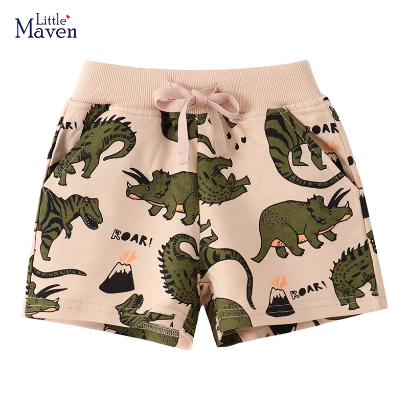 

Шорты для мальчиков Little maven, детская одежда, хлопковые штаны с мультяшными динозаврами, лето 2024