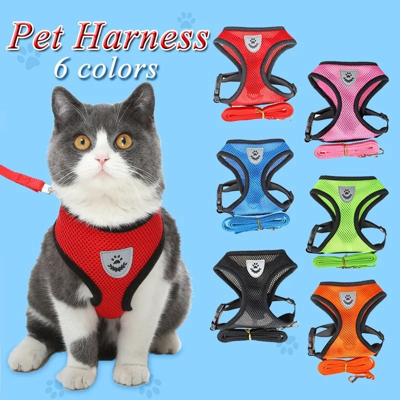 

Reflective Cat Harness and Leash Mesh Breathable Cats Dog Harnesses Small Kitten Puppy Harness for French Chihuahua Bulldog Pug