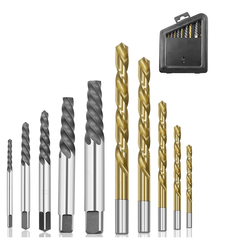 10pcs Convenient Screw Extractor Set Left Hand Drill Bit Broken Bolt Damaged Screw Extractor 5 Extractors + 5 Bit Combinations
10pcs Convenient Screw Extractor Set Left Hand Drill Bit Broken Bolt Damaged Screw Extractor 5 Extractors + 5 Bit Combinations