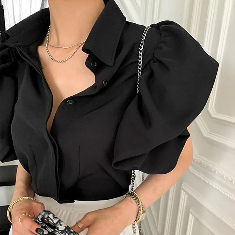 Gidyq Y2K Women Chiffon Black Shirts Summer Fashion Elegant Puff Sleeve Tops Korean All Match Female Casual Blouse New
Gidyq Y2K Women Chiffon Black Shirts Summer Fashion Elegant Puff Sleeve Tops Korean All Match Female Casual Blouse New