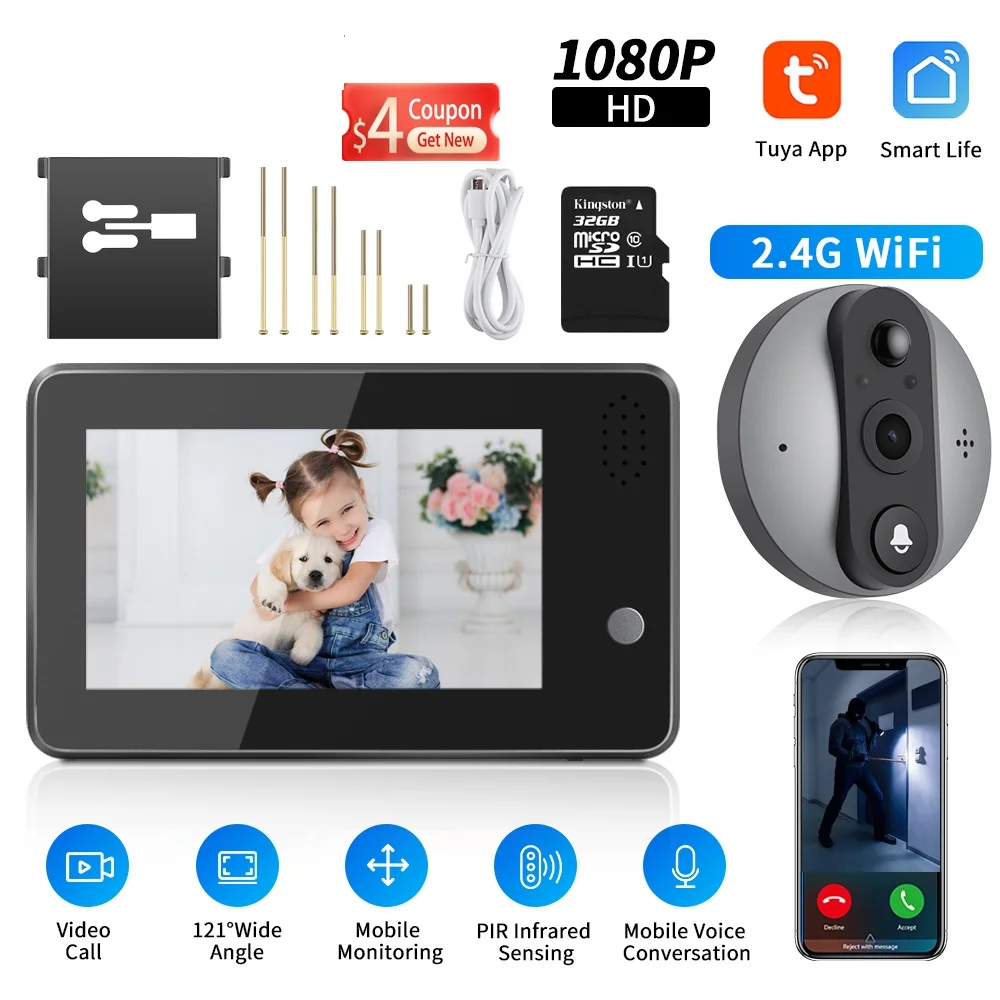 4.3 inch 1080P WiFi Smart Doorbell Eye Camera Two-way Audio Night Vision Peephole Doorbell Outdoor Monitor
4.3 inch 1080P WiFi Smart Doorbell Eye Camera Two-way Audio Night Vision Peephole Doorbell Outdoor Monitor
