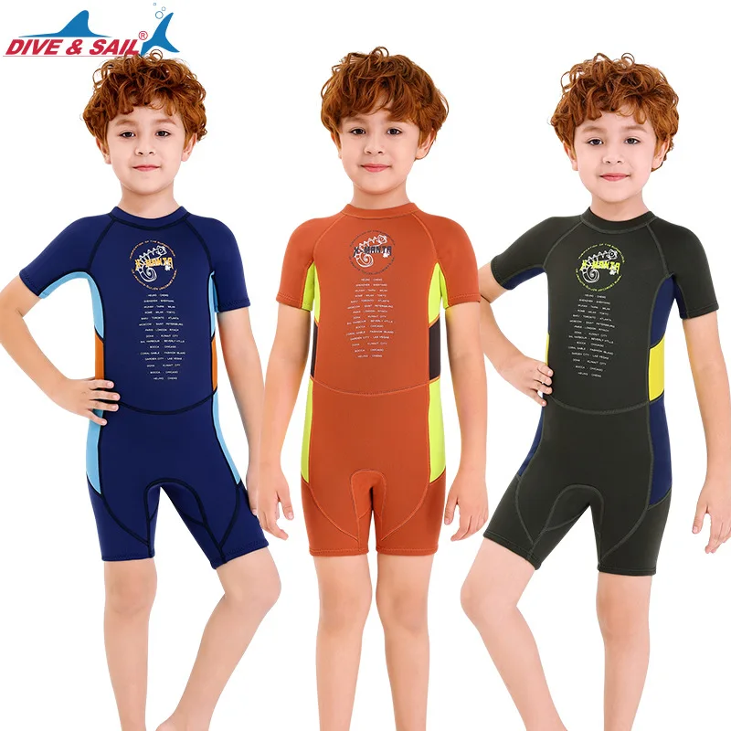 

New Children's Warm Swimsuit2.5MMOne-Piece Diving Suit Men's Short Sleeve Cold-Proof Snorkeling Surfing Dive Skin