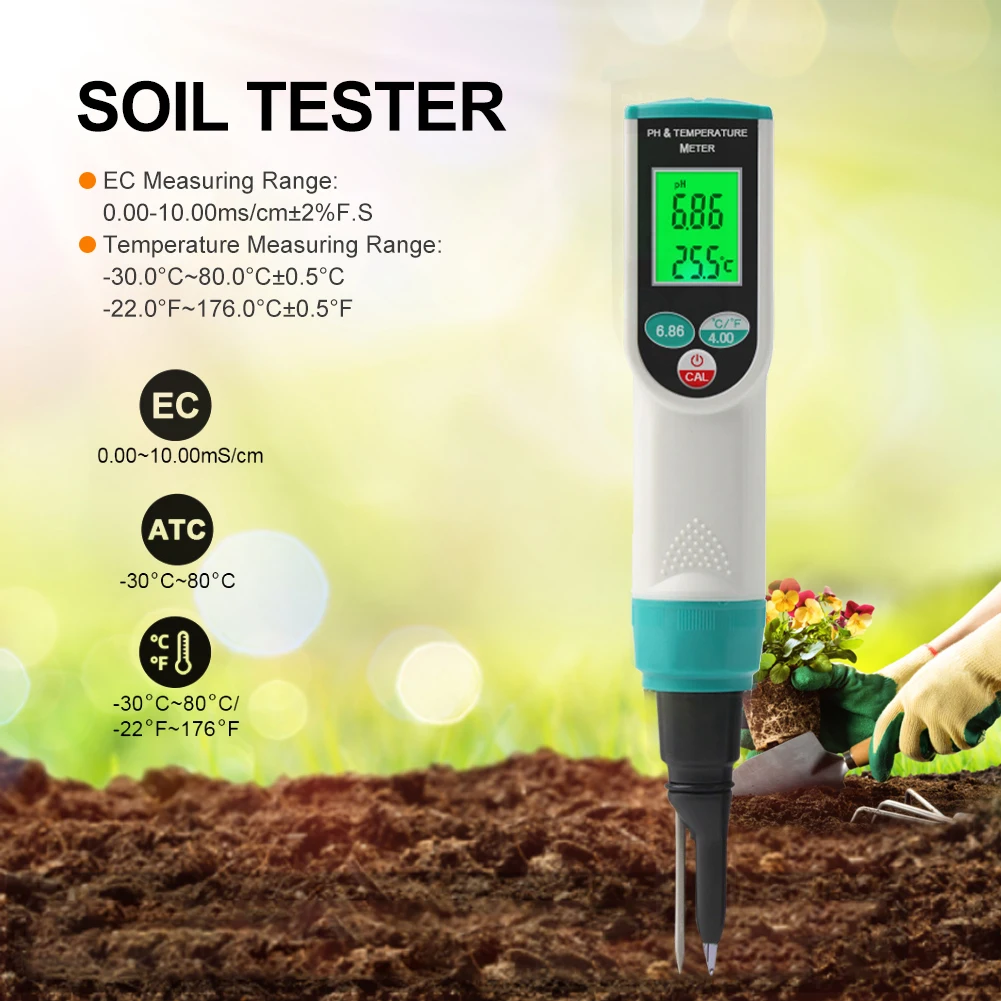 Soil Tester 2 In 1 PH Meter Thermometer Battery Operated PH Test High Precision Probe Detector for Gardening Plants Farming Tool
Soil Tester 2 In 1 PH Meter Thermometer Battery Operated PH Test High Precision Probe Detector for Gardening Plants Farming Tool