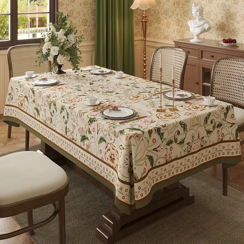 

American Pastoral Waterproof Tablecloth Rectangular Printed Dining-table Cloth Household Dustproof Wear Resistant Table Cover