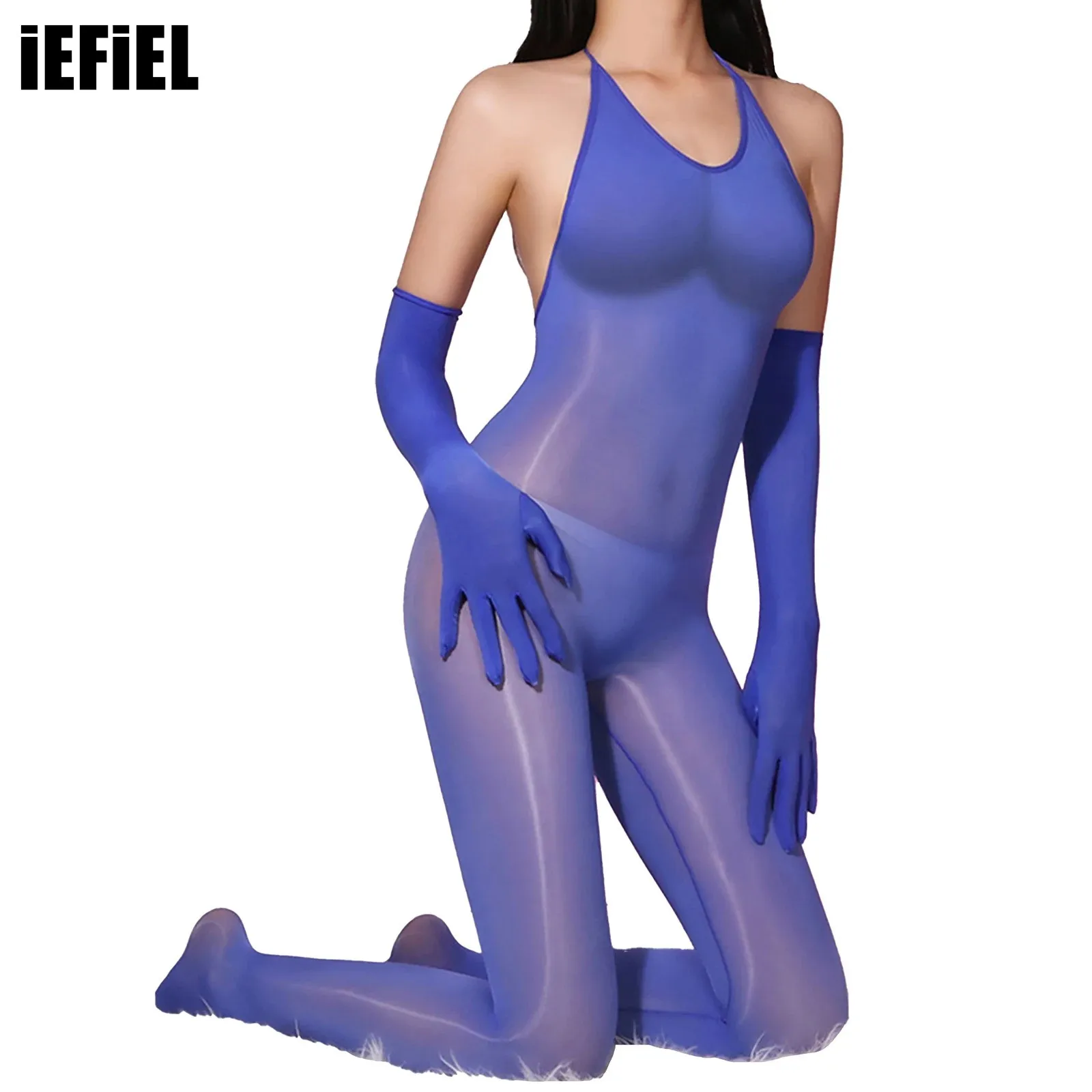 Womens See-through Full Length Bodysuit Lingerie Nightwear Halter Lace-up Sleeveless Backless Jumpsuit with Long Gloves
Womens See-through Full Length Bodysuit Lingerie Nightwear Halter Lace-up Sleeveless Backless Jumpsuit with Long Gloves