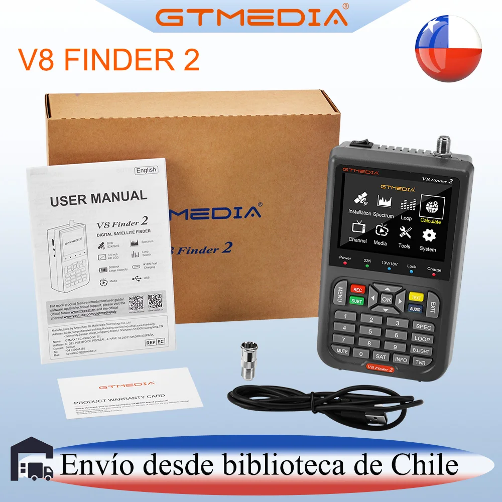 New V8 Finder2 satellite finder signal meter 4000mAh battery HD 1080P 3.5 LCD for DVB-S2X MPEG-2/4 H.264 8 bit receiver send from chili warehouse
New V8 Finder2 satellite finder signal meter 4000mAh battery HD 1080P 3.5 LCD for DVB-S2X MPEG-2/4 H.264 8 bit receiver send from chili warehouse