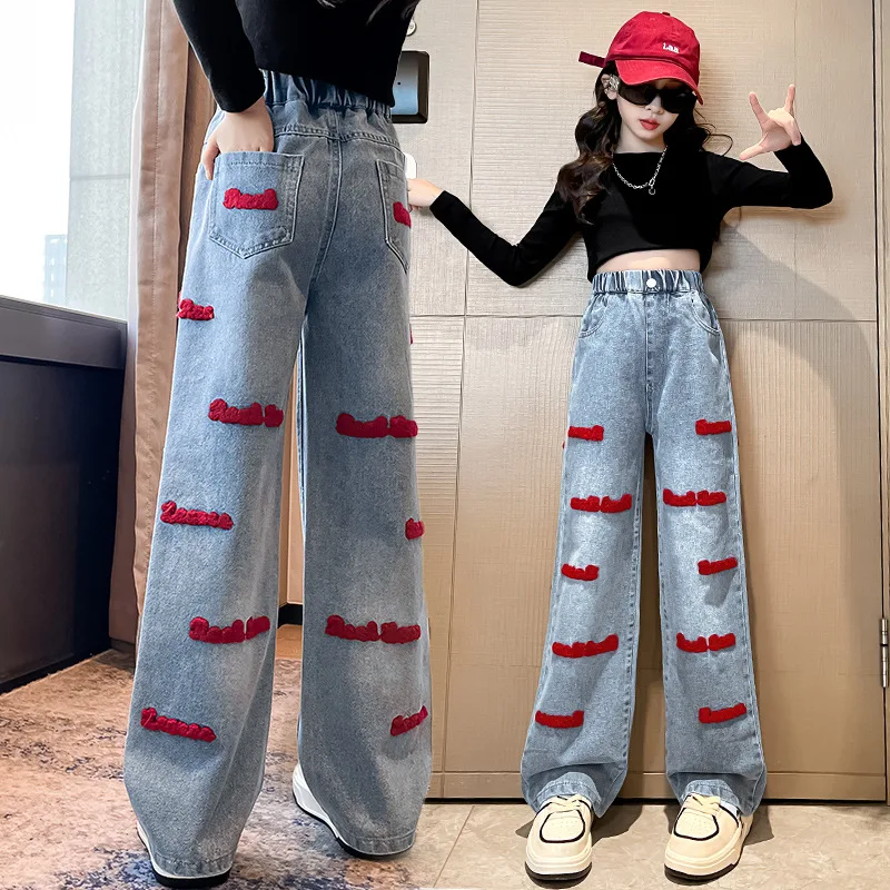 Girl Letter Embroidery Pants New Spring Children Jeans Fashion Teenage Girls Clothing Autumn Wide Leg Loose Trousers for Kids
Girl Letter Embroidery Pants New Spring Children Jeans Fashion Teenage Girls Clothing Autumn Wide Leg Loose Trousers for Kids