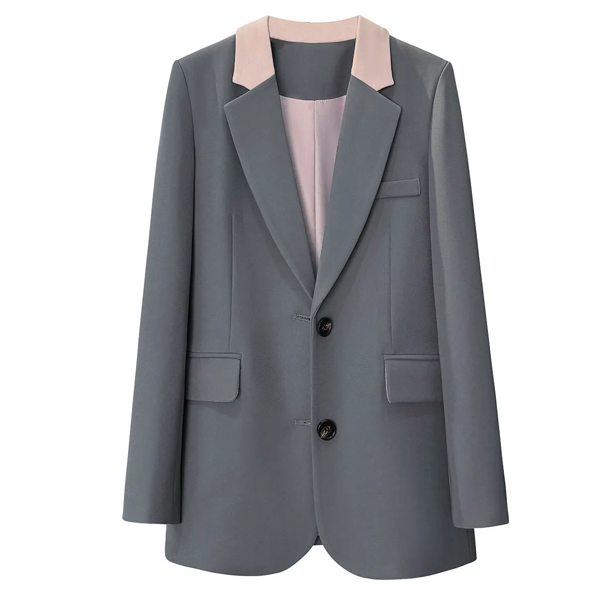 

Gray Pink Hit Color Blazer for Women Spring Casual Tailored Single Breasted Patchwork Suit Jacket Office Ladies Outerwear Tops