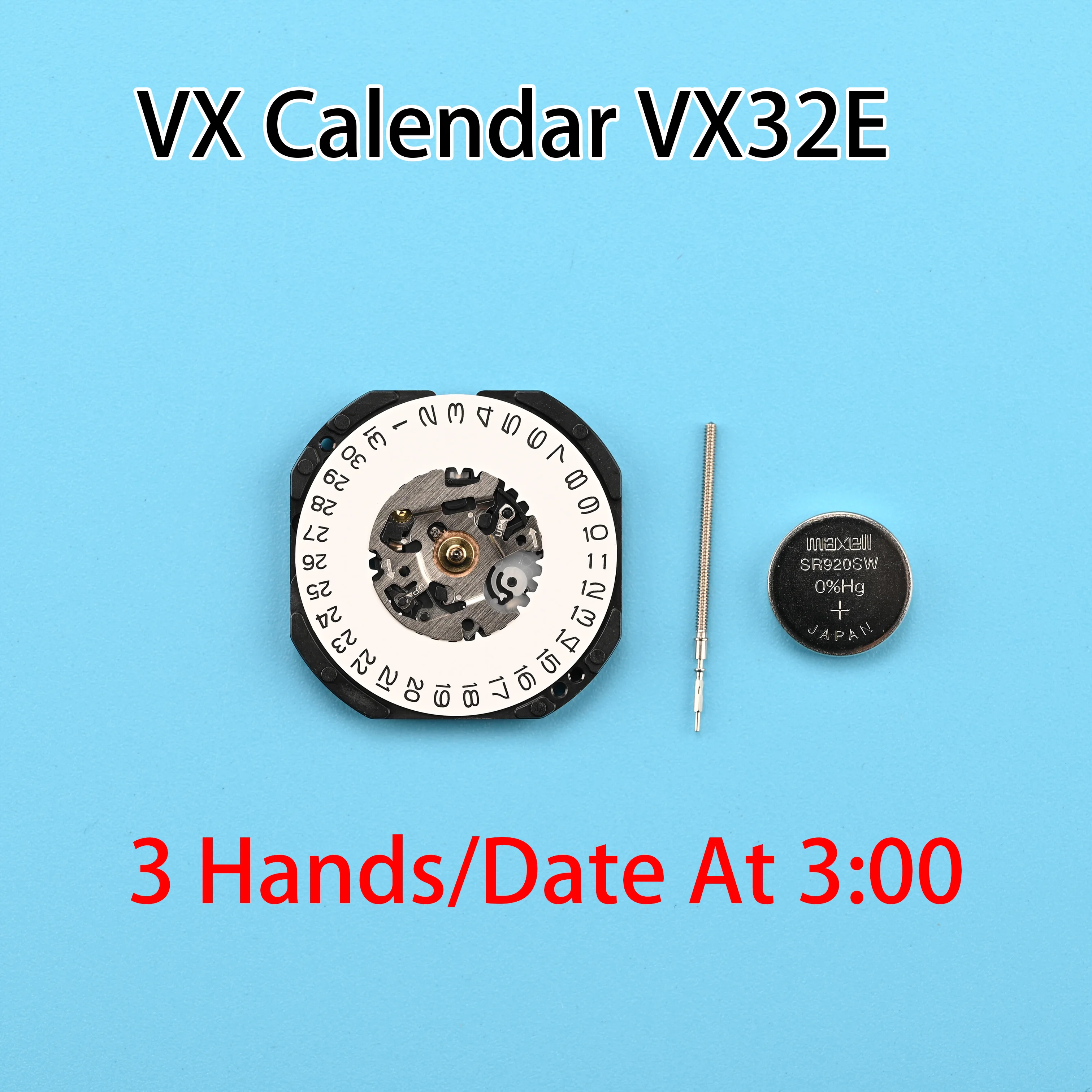 VX32 Japan Genuine Quartz Movement VX Calendar Series VX32E Quartz Movement Size:10 1/2''' 3 Hands/Date display at 3:00
VX32 Japan Genuine Quartz Movement VX Calendar Series VX32E Quartz Movement Size:10 1/2''' 3 Hands/Date display at 3:00