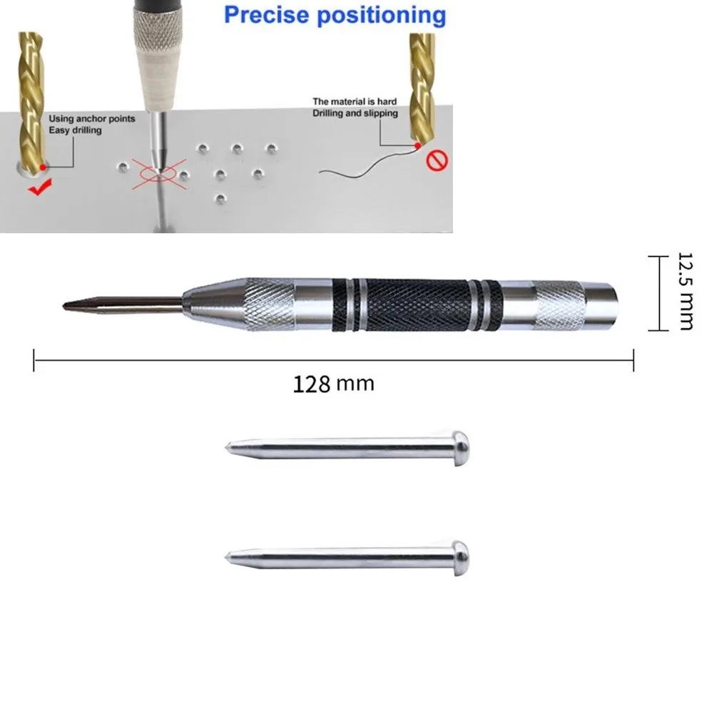Brand New Center Punch Black+silver Carbon Steel+alloy Steel Dot Punch 1 Pc Spring Loaded With 2 Pcs Spare Punch
Brand New Center Punch Black+silver Carbon Steel+alloy Steel Dot Punch 1 Pc Spring Loaded With 2 Pcs Spare Punch