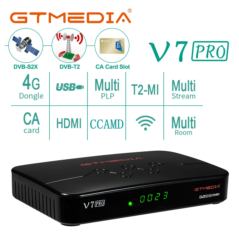 

GTmedia V7 PRO DVB-S/S2/S2X+T/T2 Satellite TV Receiver Support BISS Auto Roll DRE Biss key PVR CA CARD Italy,stock in Spain