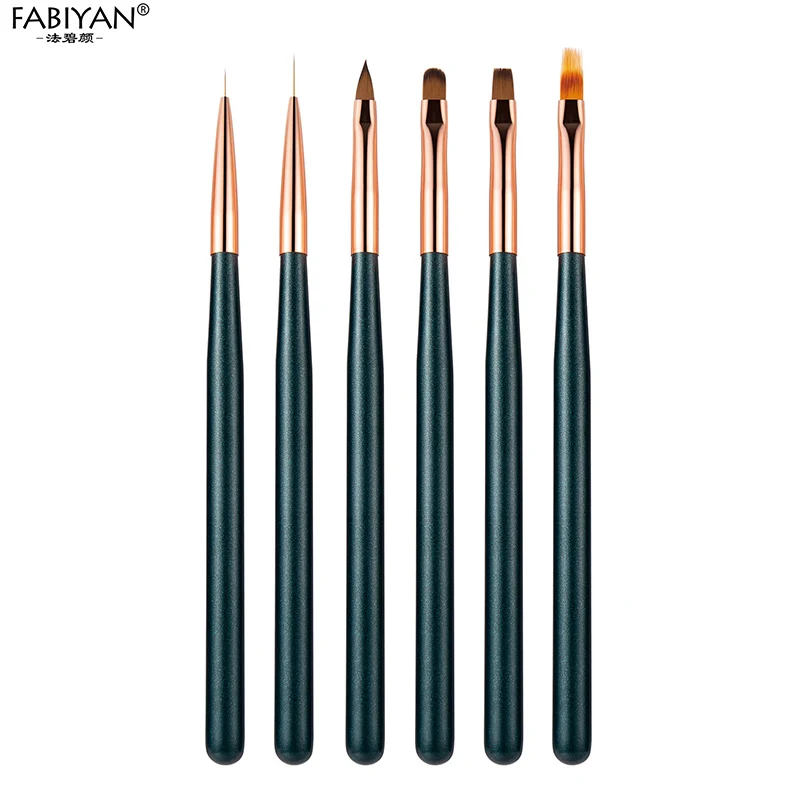 

6Pcs Wooden Nail Art Brushes For Manicure UV Gel Brush Carving Painting Line Stripes DIY Drawing Pen Dark green Set