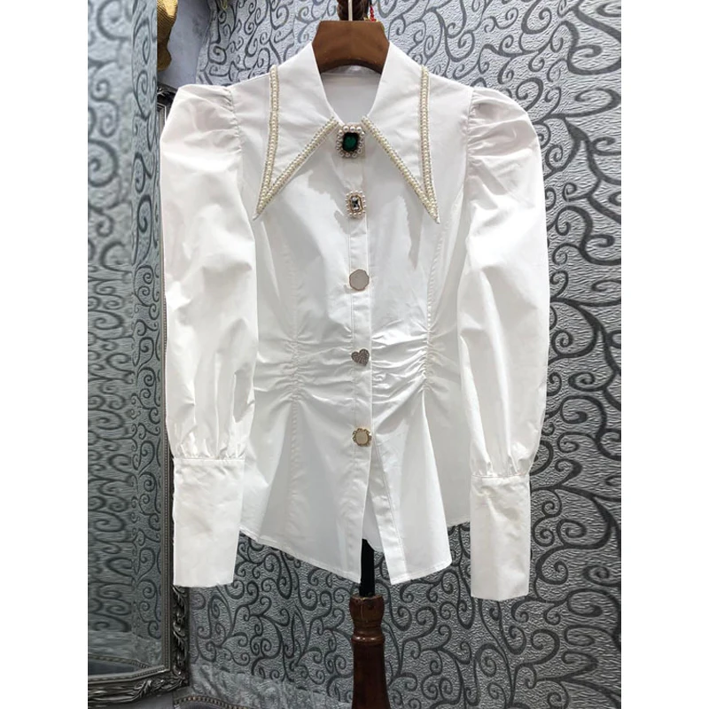 Cotton Fashion Daimonds Decoration 2023 Spring Shirts Women Chic Folds Slim Waist Designed Tops Long Puff Sleeve Blouse Beading
Cotton Fashion Daimonds Decoration 2023 Spring Shirts Women Chic Folds Slim Waist Designed Tops Long Puff Sleeve Blouse Beading
