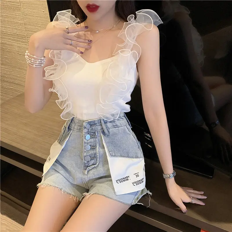 Women Corset Tops Summer Gauzy Stitching Tops Vest Camisole for Women Tank Camis Crop Top For Women
Women Corset Tops Summer Gauzy Stitching Tops Vest Camisole for Women Tank Camis Crop Top For Women