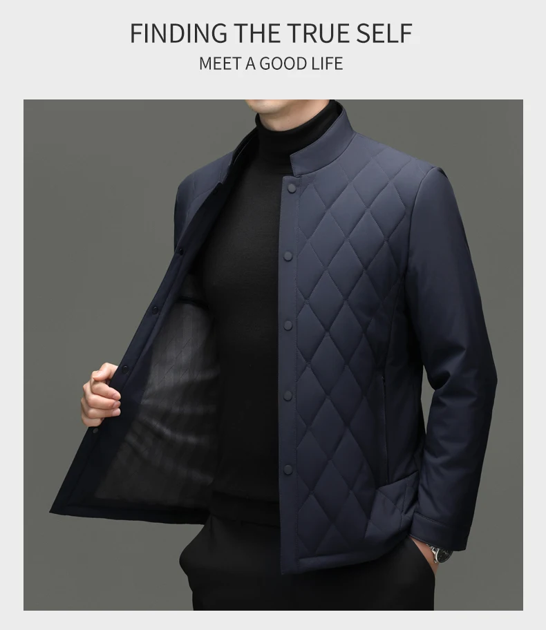 سترة رجالية فاخرة من حرير التوت بياقة عالية، تصميم جديد أنيق لفصلي الخريف والشتاء، معطف عملي غير رسمي مقاوم للرياح سترة رجالية فاخرة من حرير التوت بياقة عالية، تصميم جديد أنيق لفصلي الخريف والشتاء، معطف عملي غير رسمي مقاوم للرياح