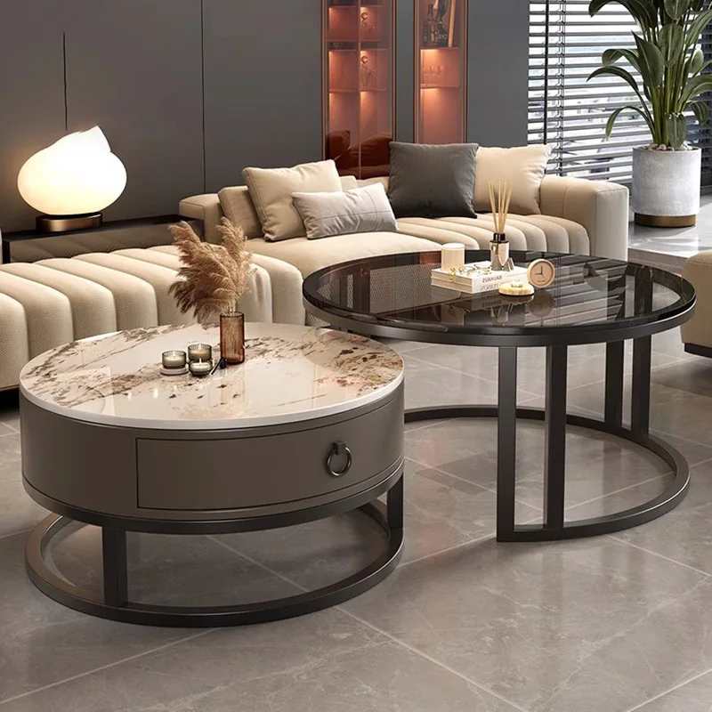 

Round Glass Coffee Table Transparent Storage Regale Drawers Side Tables Designer Aesthetic Mesas Bajas Living Room Furniture