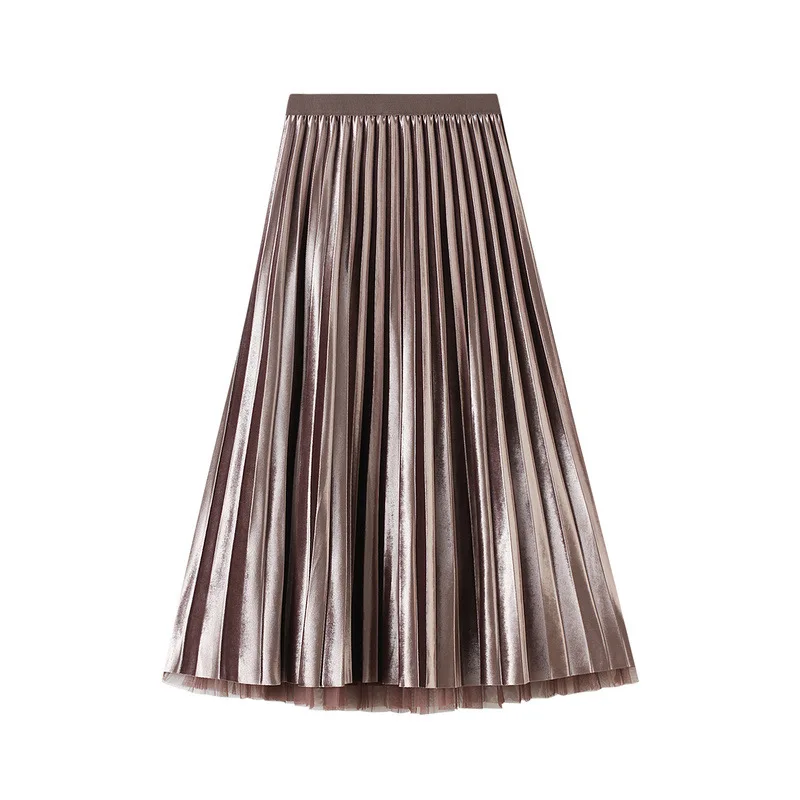 

Golden Velvet Mesh Half Skirt, Mid Length, High Waisted, Pleated Yarn Skirt, 2 Sides Wear, Autumn, Winter, New, 2022