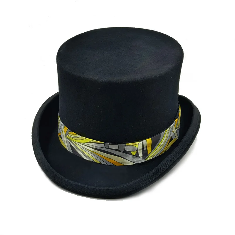 

Feather Magic Hat Wool Felt President Hats Equestrian Cap Victorian Gentlemen Mad Top Hat Men Women Vintage Hatter Black Red