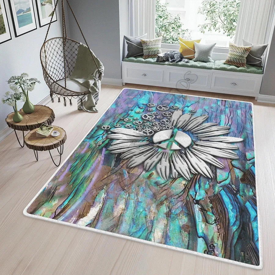 

Hippie Daisy Peace Sign Area Rug 3D Print Room Mat Floor Anti-slip Carpet Home Decoration Themed Living Room Carpet 3