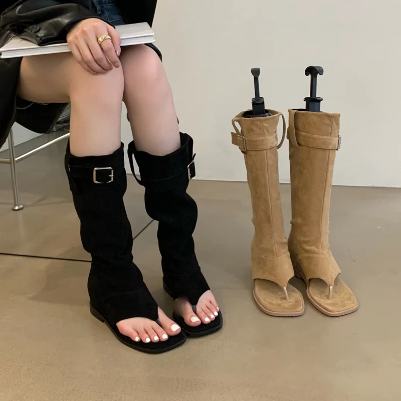 Thigh High Boots Women Flat Shoes Designer Thong Summer Black Buckle Trouser Legs Clip Toe Cowgirl Boots Botas Largas 
Thigh High Boots Women Flat Shoes Designer Thong Summer Black Buckle Trouser Legs Clip Toe Cowgirl Boots Botas Largas
