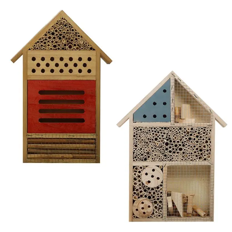 

Wooden Painted Insect House For Bee Handmade Habitat Bugs Hotel Shelter Natural Wood Nesting Habitat For Garden Decoration