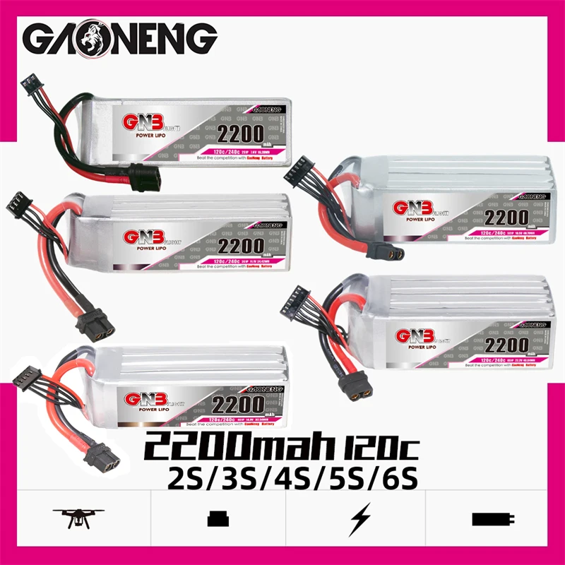

GAONENG 2S-7.4V 3S-11.1V 4S-14.8V 6S-22.2V 2200mAh 120C GNB Lipo Battery With XT60 Plug For RC Helicopter FPV Drone Parts