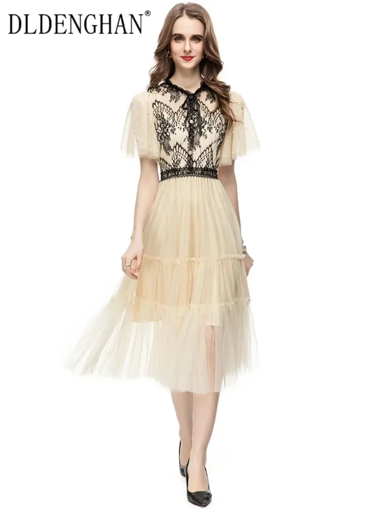 DLDENGHAN Spring Summer Mesh Dress Women Stand Collar Beading Butterfly Sleeve Lace Patchwork Vintage Midi Dress Runway New
DLDENGHAN Spring Summer Mesh Dress Women Stand Collar Beading Butterfly Sleeve Lace Patchwork Vintage Midi Dress Runway New