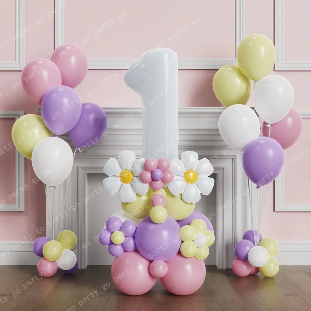 

38pcs Daisy Flower Balloon Set 32inch 1-9 White Digital Balloon Macaron Candy Pink Latex balloons Kids Birthday Party Decoration