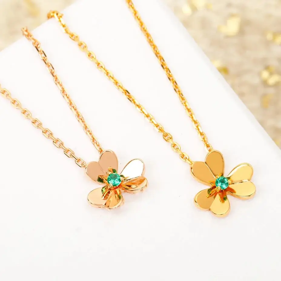 

Europe Designer Gold Silver Full Diamonds Flower Clover Exquisite Necklace Women Top Quality Luxury Jewelry Trend