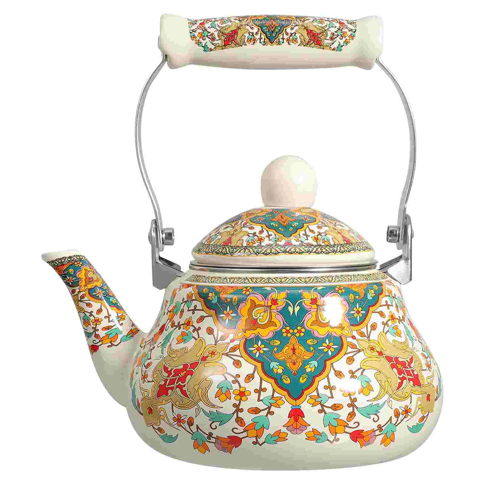 

Enamel Water Kettle Filter And Cool Handle 1.5L Vintage Flower Teapot Stovetop Porcelain Water Jug Farmhouse Coffee Pot