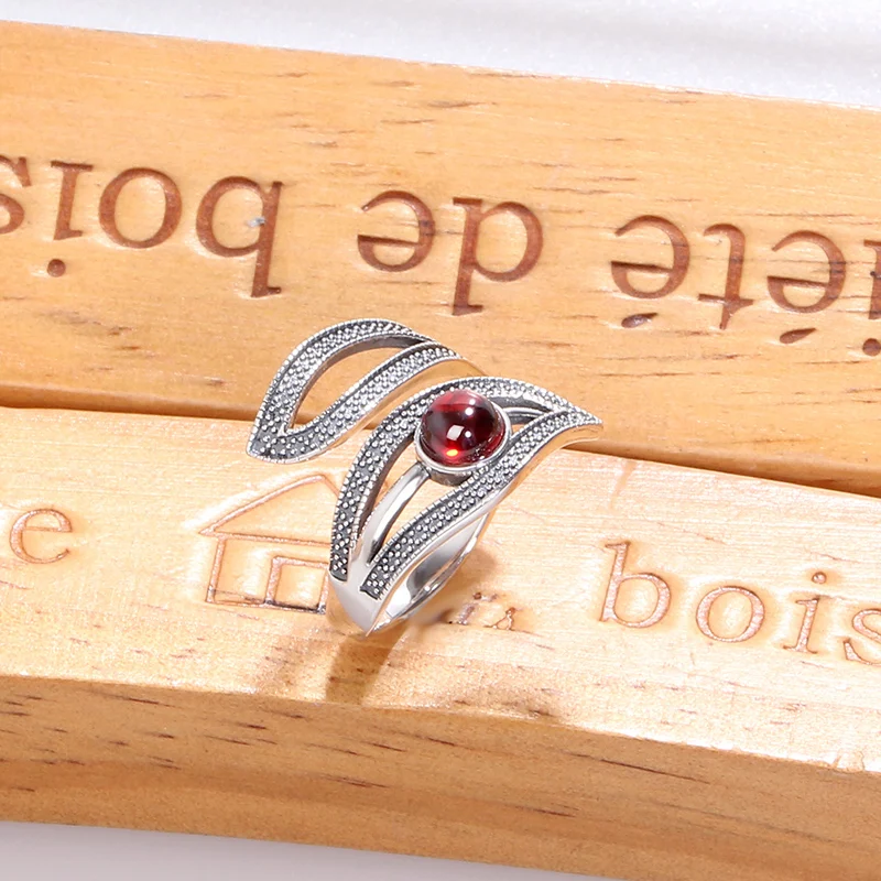 

ZHJIASHUN Royal Natural Gemstone Garnet Rings For Women 100% 925 Sterling Silver Ruby Eye Ring Silver Vintage Jewelry