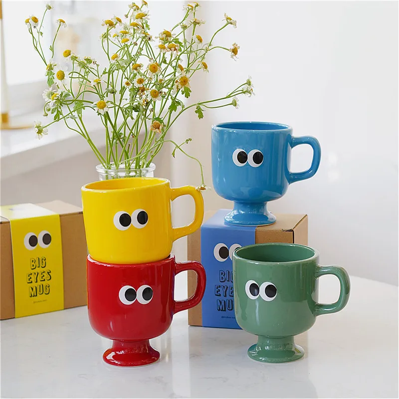 

Creative Ceramic Mugs Original Design Big Eyes Coffee Cup Couple Breakfast Cups For Tea Milk Juice Handle Drinkware Gifts