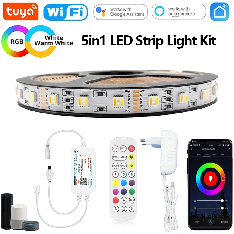 5in1 Tuya Wifi 5050 LED Strip Lights Kit DC12V RGBCCT RGB+W+WW Bedroom Cabinet Decor APP/Voice/Remote Control for Alexa Google
5in1 Tuya Wifi 5050 LED Strip Lights Kit DC12V RGBCCT RGB+W+WW Bedroom Cabinet Decor APP/Voice/Remote Control for Alexa Google