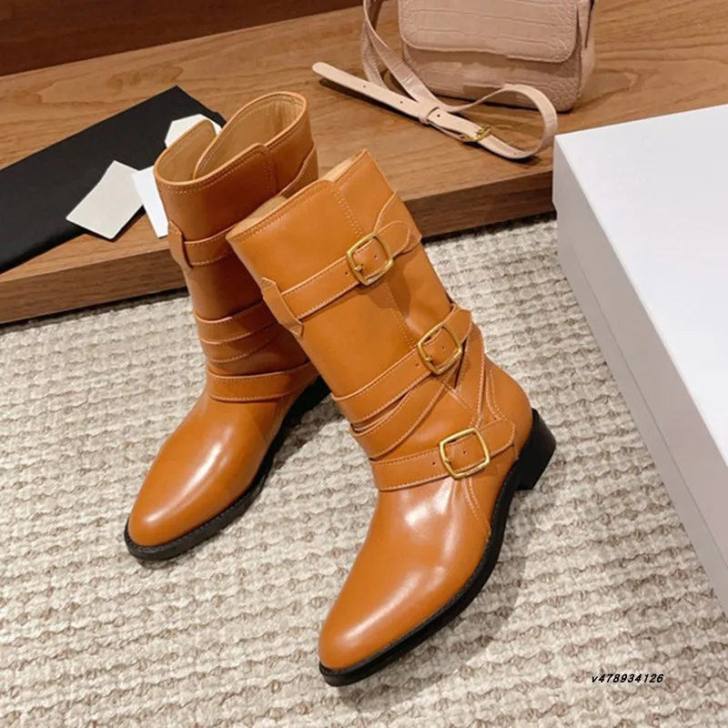 Brown Leather Mid Calf Boots Slip-On Belt Buckle Zapatos Para Mujeres Chunky Heels Ladies Bota Feminina Round Toe Women Shoes
Brown Leather Mid Calf Boots Slip-On Belt Buckle Zapatos Para Mujeres Chunky Heels Ladies Bota Feminina Round Toe Women Shoes