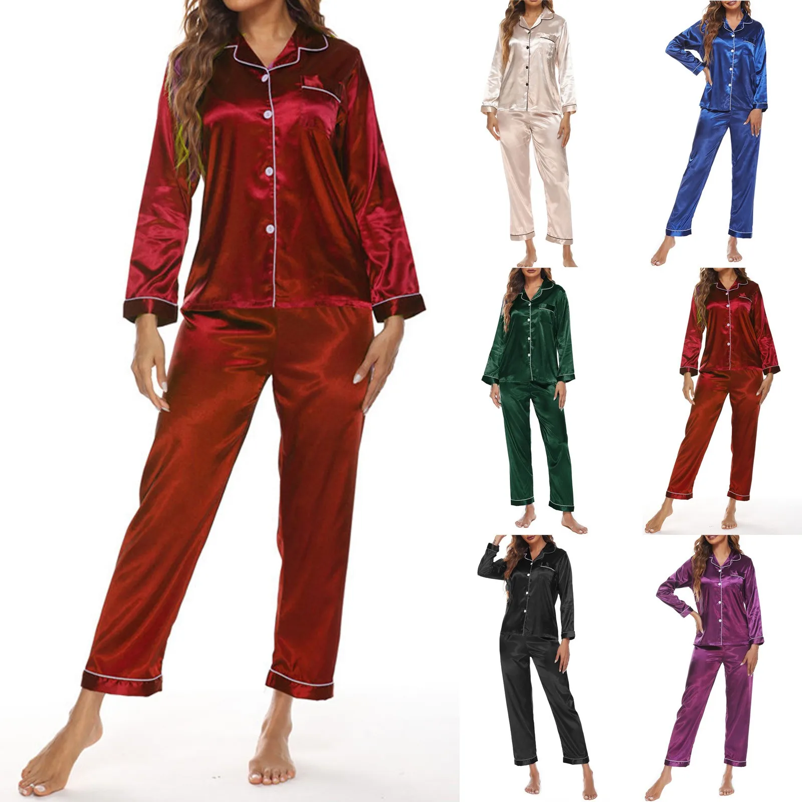 

Женские пижамные комплекты, женская рубашка на пуговицах с длинным рукавом, домашняя одежда на весну и осень, женская пижама, 2 предмета, Пижама, одежда для сна