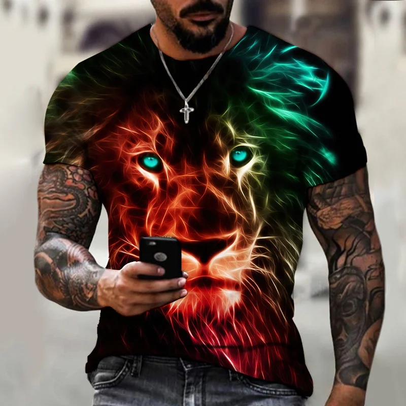 

Men's T-Shirt for Men Clothing Lion Graphic 3D Printing Oversized Tee Shirt Summer Tops Short Sleeve Fashion Casual Streewear