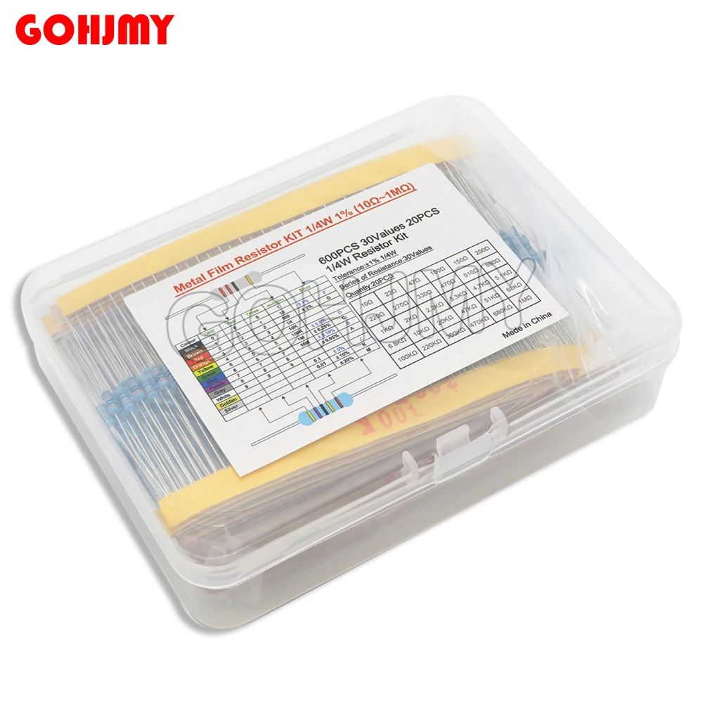 600PCS 30Values* 20PCS 1% 1/4 W resistor pack set diy Metal Film Resistor kit use colored ring resistance (10 ohms~1 M ohm)
600PCS 30Values* 20PCS 1% 1/4 W resistor pack set diy Metal Film Resistor kit use colored ring resistance (10 ohms~1 M ohm)