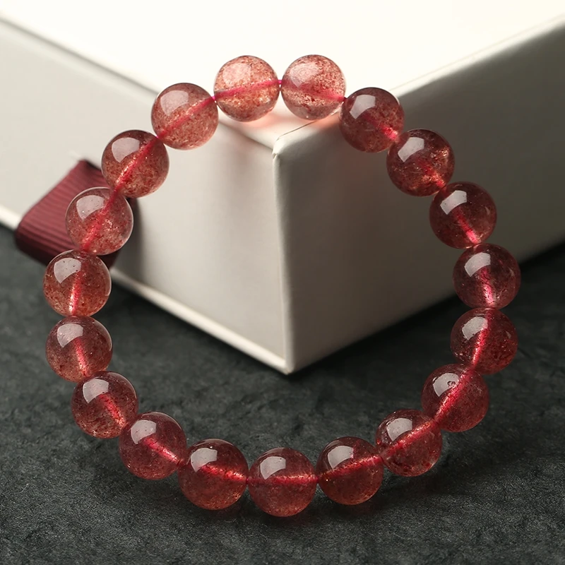 

Natural Red Strawberry Quartz Clear Round Beads Bracelet 8mm 9mm 10mm 11mm Women Men Fashion Strawberry Quartz AAAAA
