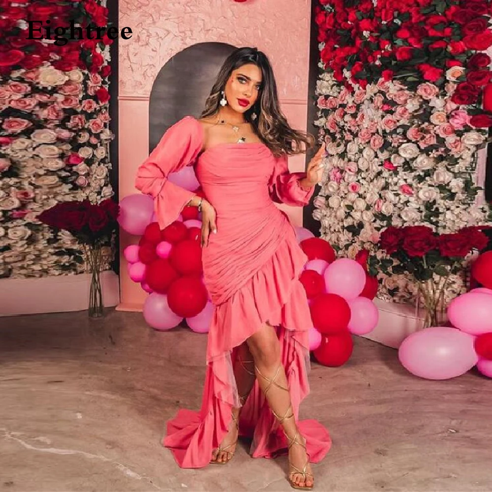 Mordern Bright Pink Long Chiffon Sleeves Prom Dress Strapless Evening Night Party Dresses Formal Gowns Vestidos de festa
Mordern Bright Pink Long Chiffon Sleeves Prom Dress Strapless Evening Night Party Dresses Formal Gowns Vestidos de festa