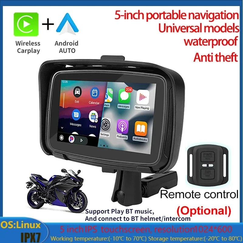 

5 Inch IPS LCD Display Android Portable Motorcycle IPX7 Waterproof Monitor For Wireless Apple Carplay/Android AUTO GPS Moto