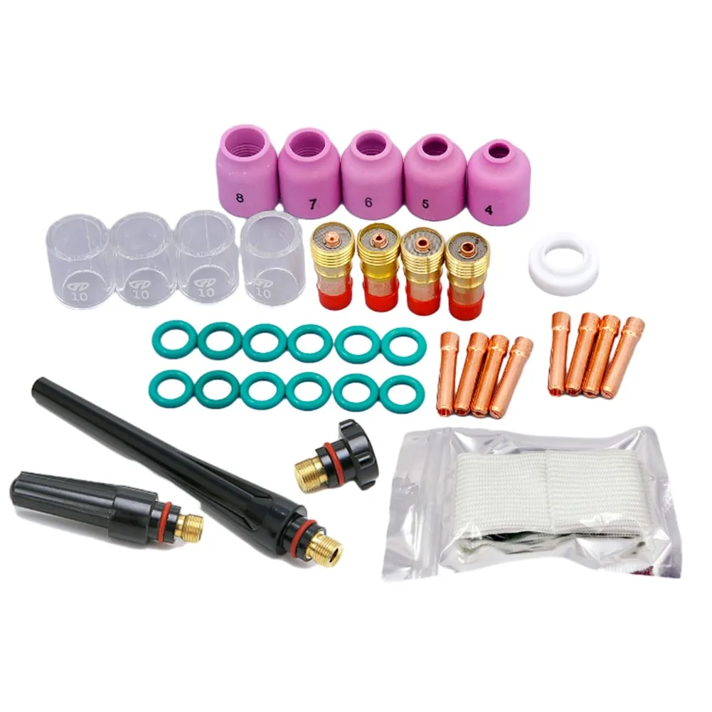 38Pcs TIG Welding Stubby Gas Lens Glass Cup Kit 4#5#6#7#8# For WP-17/18/26 Copper WP-18 Electrode Clip WP-9 Nozzle Welding Parts
38Pcs TIG Welding Stubby Gas Lens Glass Cup Kit 4#5#6#7#8# For WP-17/18/26 Copper WP-18 Electrode Clip WP-9 Nozzle Welding Parts