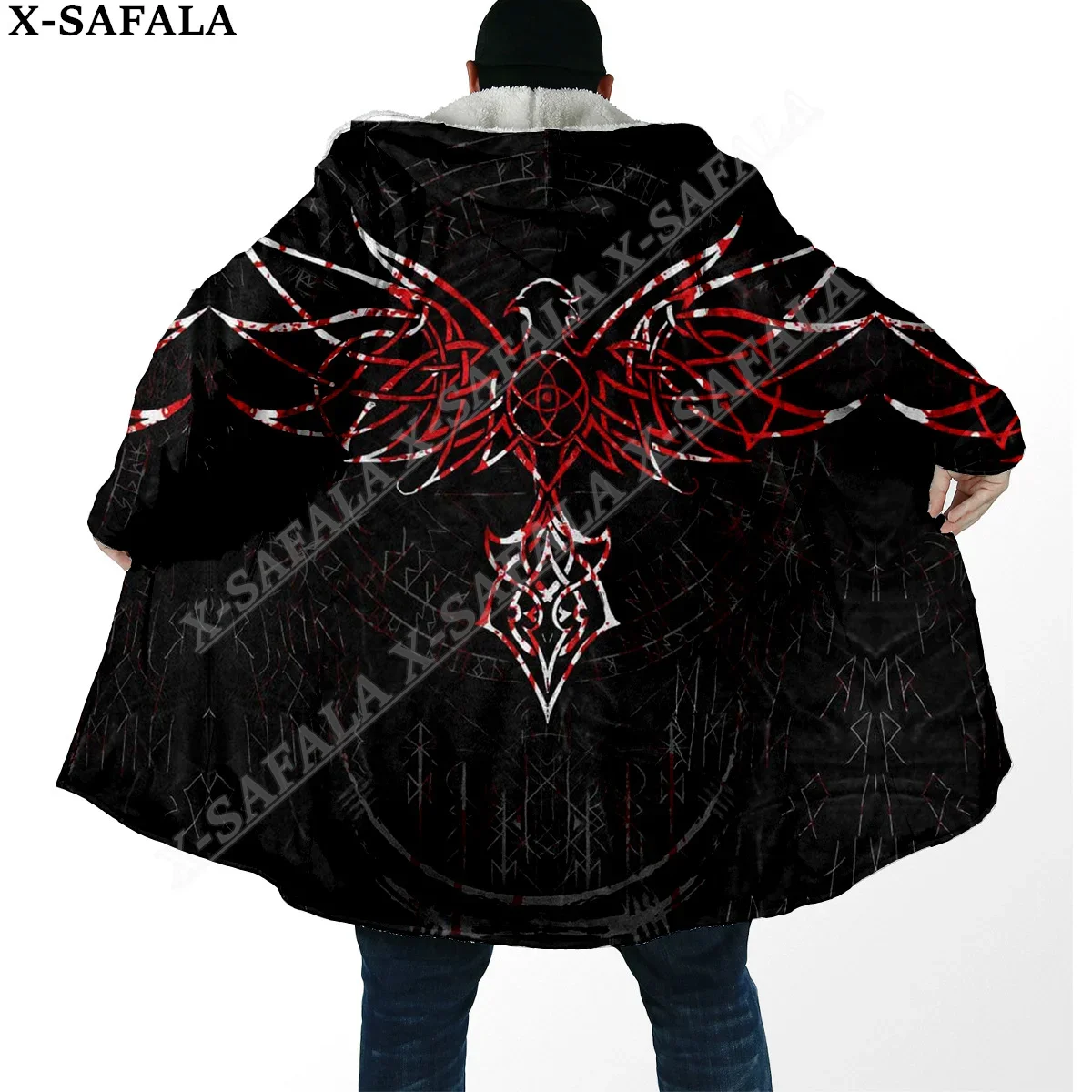 

Symbol Viking Tattoo Raven Odin Overcoat Coat 3D Print Thick Warm Hooded Cloak Men Windproof Fleece Unisex Casual-10