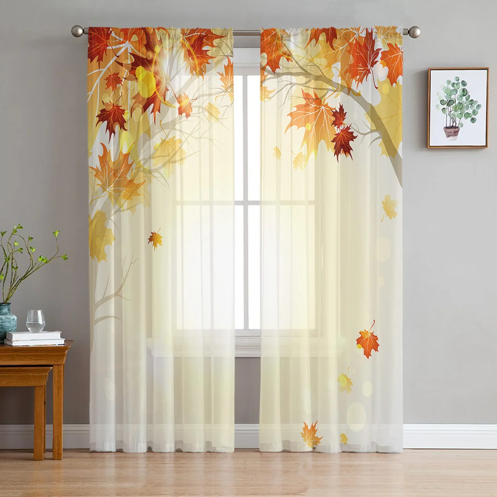 

Autumn Leaves Yellow Maple Leaf Tulle Sheer Curtains for Living Room Decoration Window Curtain for Bedroom Voile Organza Drapes