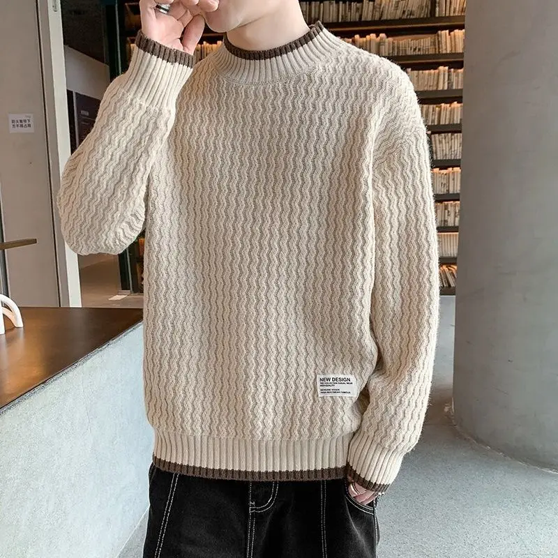 Spring and Autumn Men's Pullover Round Neck Color Block Screw Thread Long Sleeve Loose Fit Sweater Knit Fashion Casual Tops
Spring and Autumn Men's Pullover Round Neck Color Block Screw Thread Long Sleeve Loose Fit Sweater Knit Fashion Casual Tops