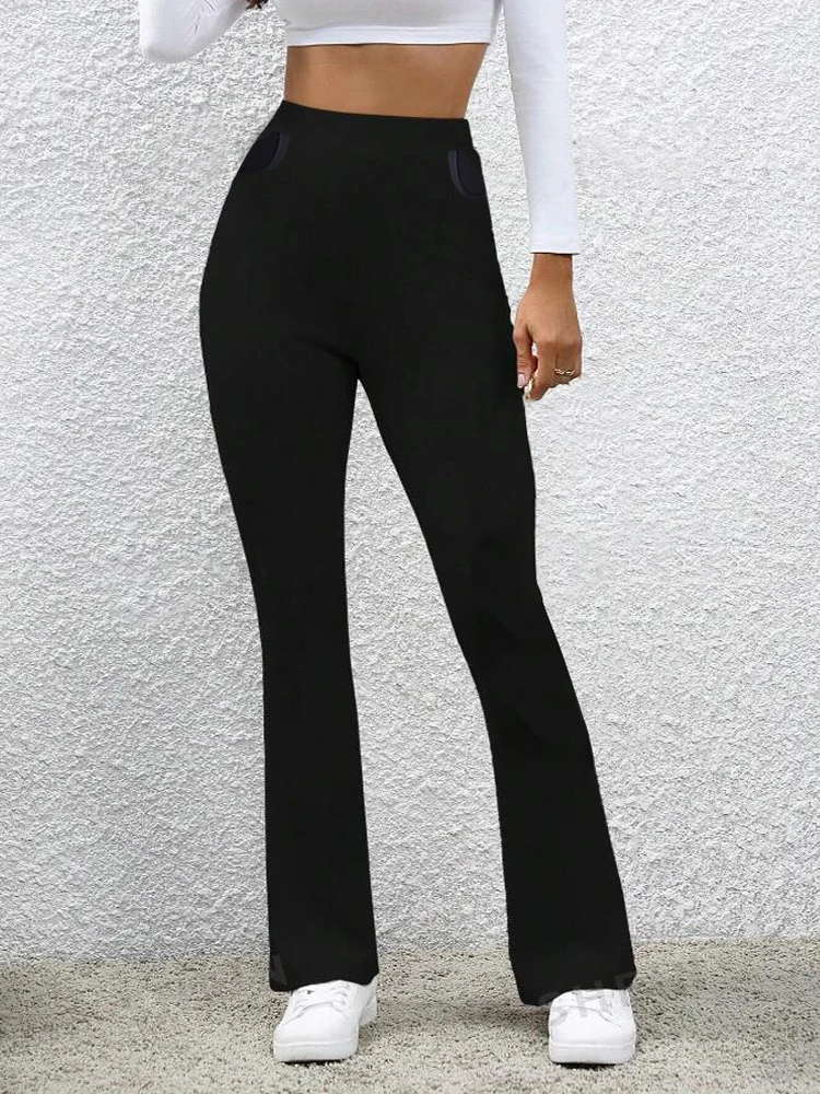 

Женские черные расклешенные брюки, обтягивающие однотонные сексуальные леггинсы с высокой талией, модная повседневная Уличная одежда, эластичные леггинсы с эффектом подтяжки ягодиц