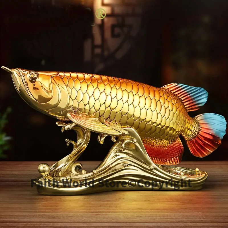 

Asia Home Company SHOP BAR Club High grade decorative art Good luck fortune golden dragon fishes Arowana brass Sculpture