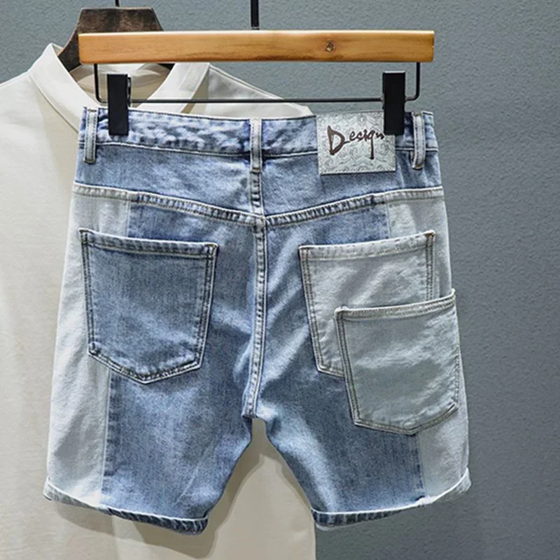 

Джинсовые шорты мужские с соединением, рваные прямые брюки из денима, оригинальные ковбойские мешковатые штаны в стиле хип-хоп, корейская мода, лето