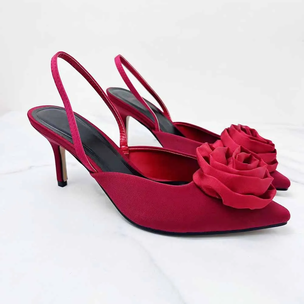 

New 2024 Fashion Women's Shoes Joker Slim Red Flower Decorative Exposed Heel Baotou With High-heeled Sandals.